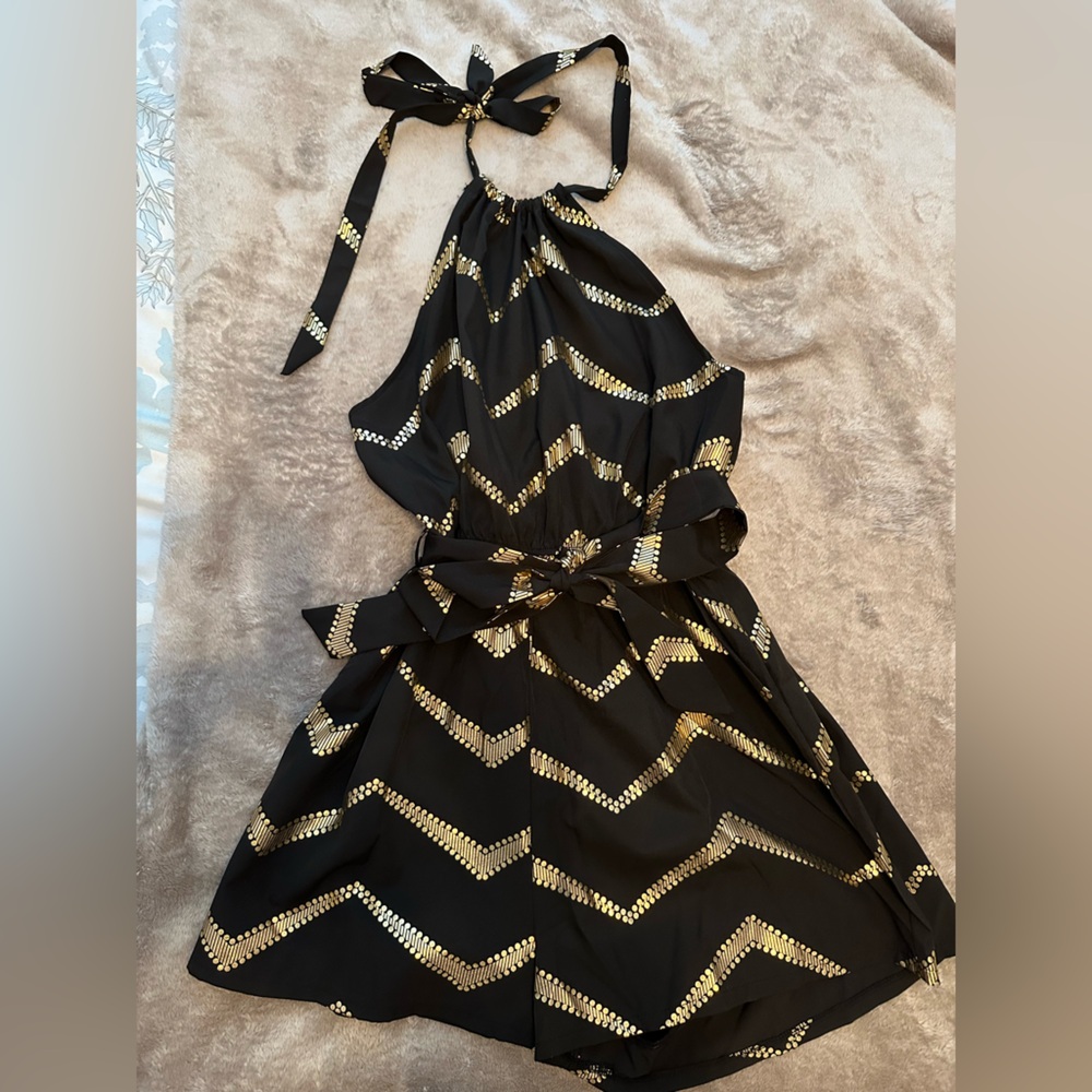 SHEIN Black and Gold Chevron women/teen romper Bodysuit UCF or Saints outfit